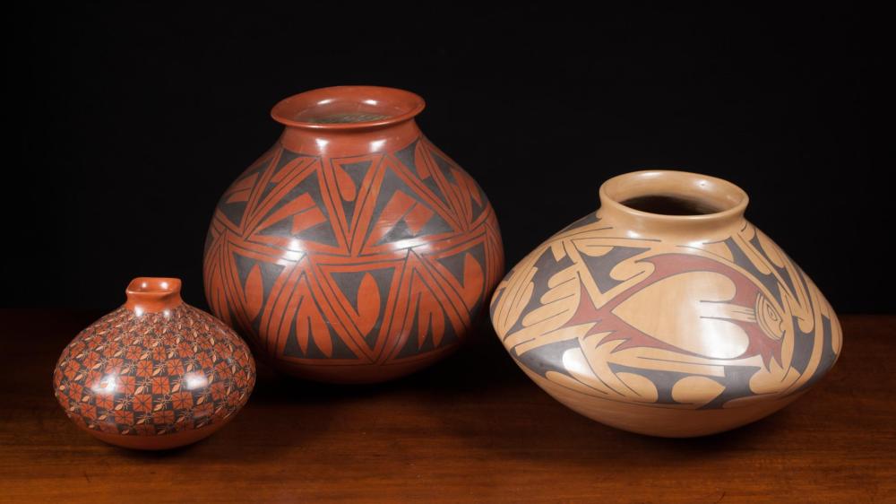 THREE MEXICAN ART POTTERY VESSELS: