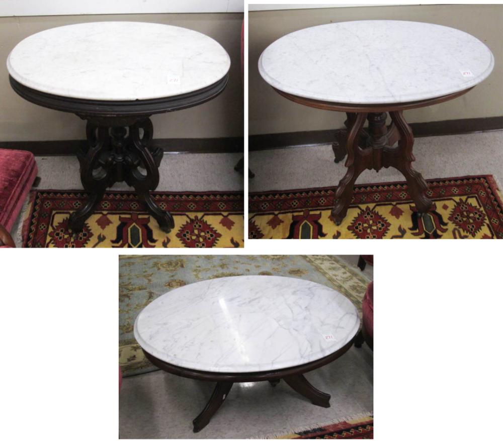 THREE VICTORIAN OVAL MARBLE TOP 315c88