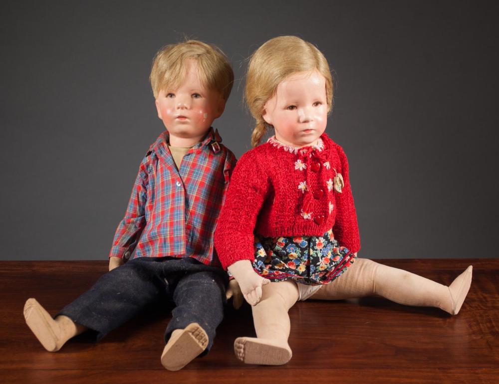 TWO KATHE KRUSE CHARACTER DOLLS. EARLY