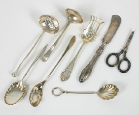 Sterling silver spoons, ladles, butter