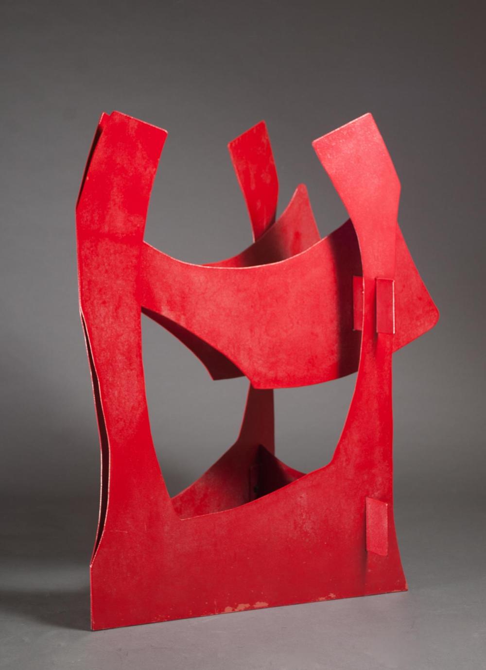 RED PAINTED IRON SCULPTURE, ABSTRACT