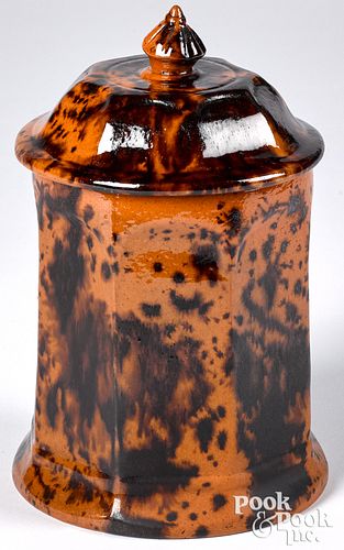 REDWARE OCTAGONAL CANISTER 19TH