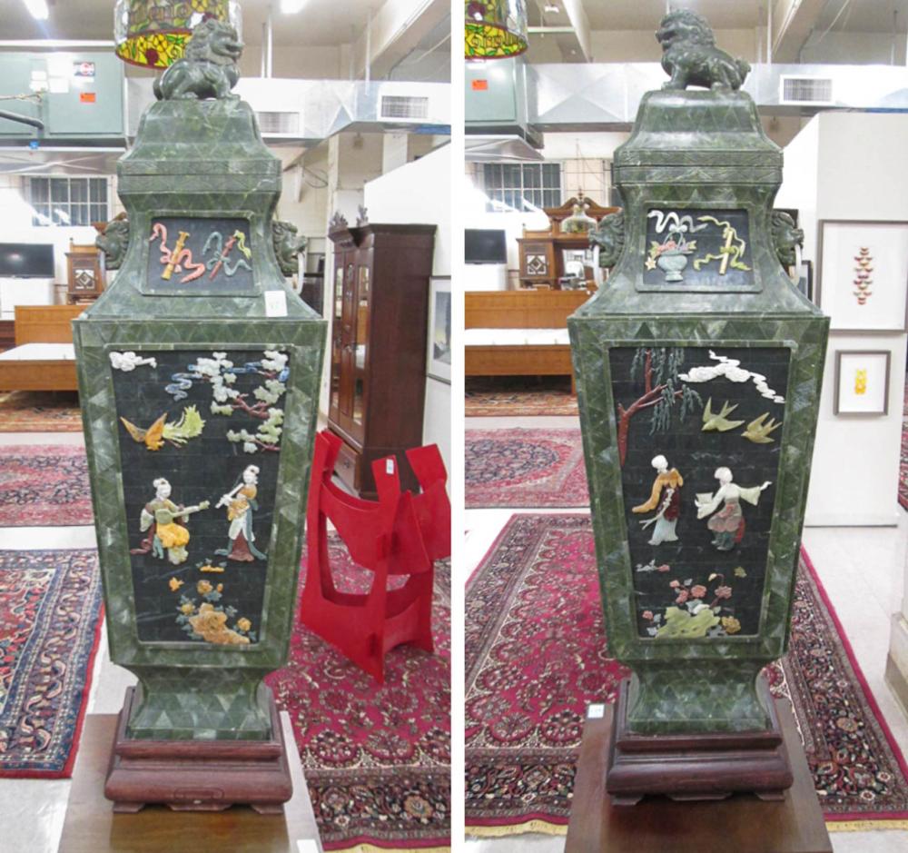 PAIR CHINESE PALACE FLOOR VASES ON STANDS,