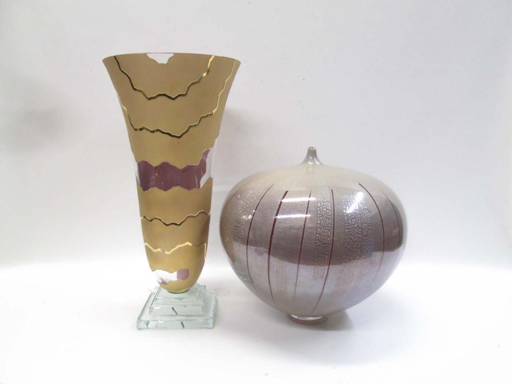 TWO CONTEMPORARY ART GLASS VESSELS,