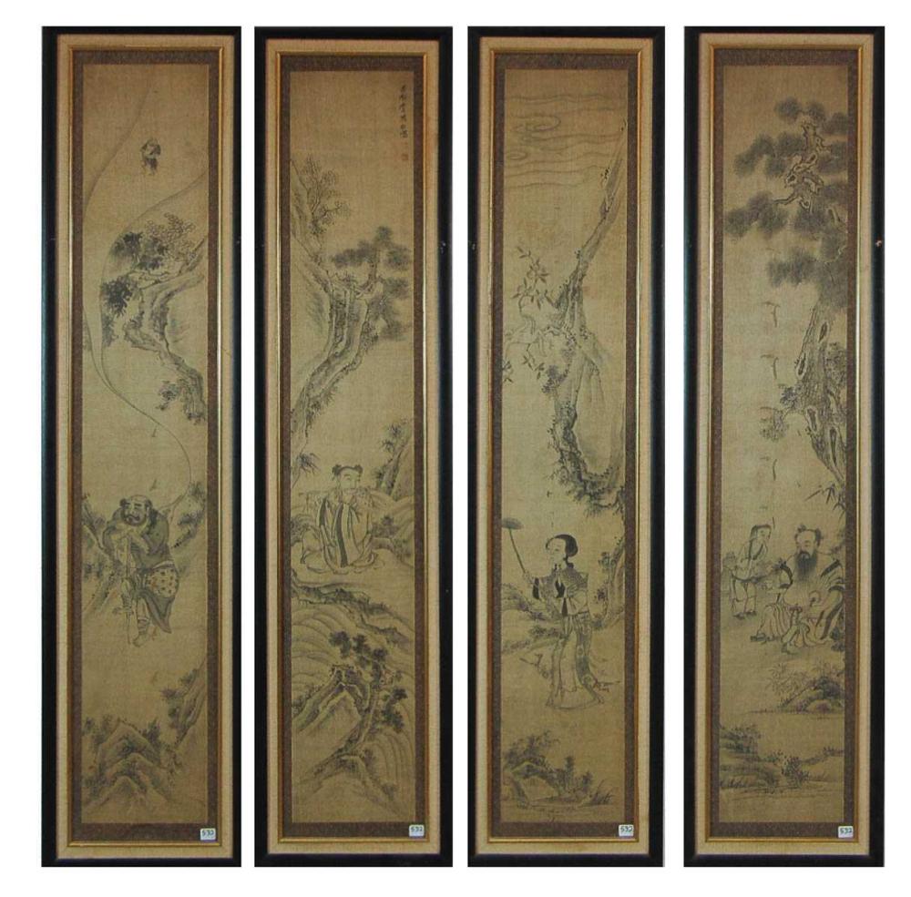 FOUR CHINESE INK ON SILK DRAWINGS,