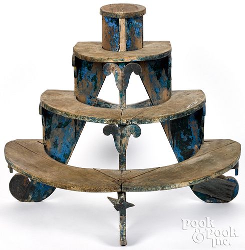 PAINTED PINE TIERED PLANT STAND, LATE