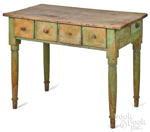 PAINTED OAK WORK TABLE, 19TH C.,