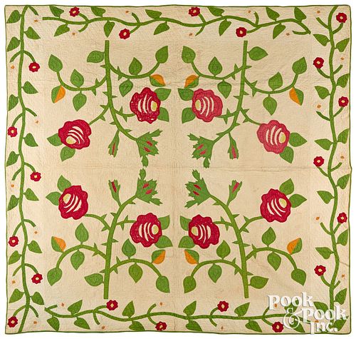 APPLIQUé ROSE QUILT, 19TH C.Appliqué