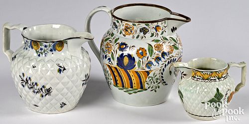 THREE PEARLWARE PITCHERS, 19TH