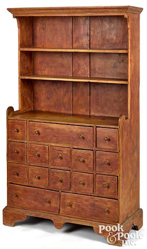 STAINED PINE STEPBACK CUPBOARD  315e63