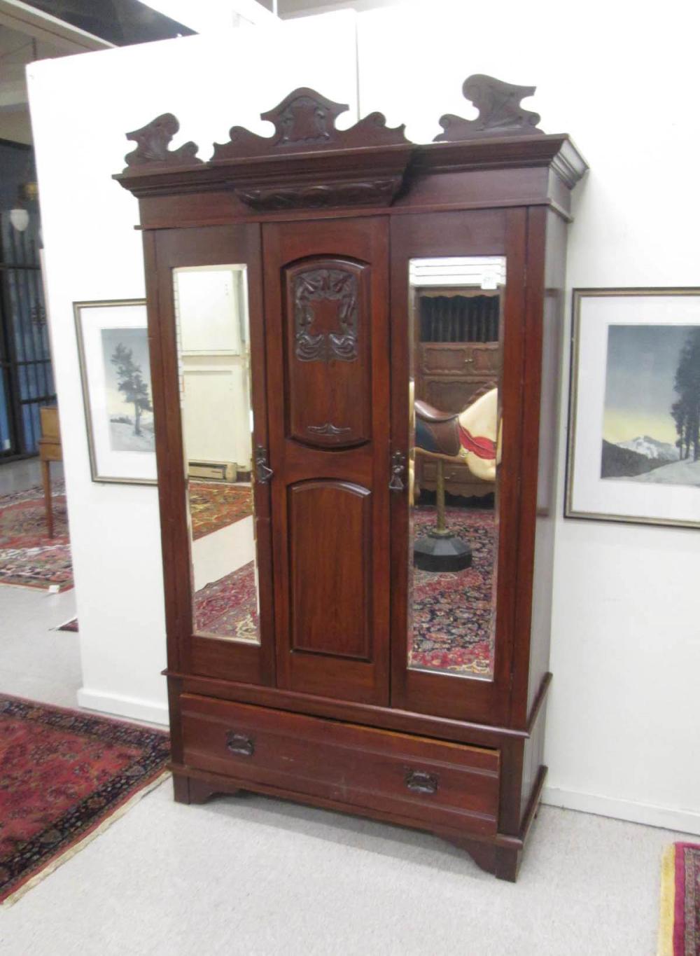 VICTORIAN WALNUT WARDROBE, ART NOUVEAU