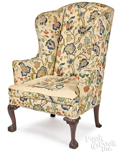 CHIPPENDALE MAHOGANY WING CHAIR,