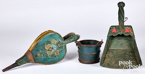 PAINTED BELLOWS, 19TH C., TOGETHER WITH