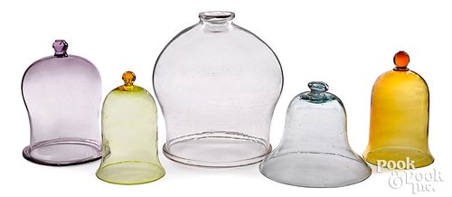 FIVE GLASS BELL JARS OR CLOCHES,