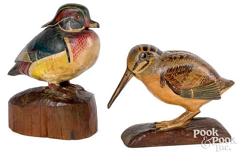 CARVED AND PAINTED DUCK AND WOODCOCKCarved