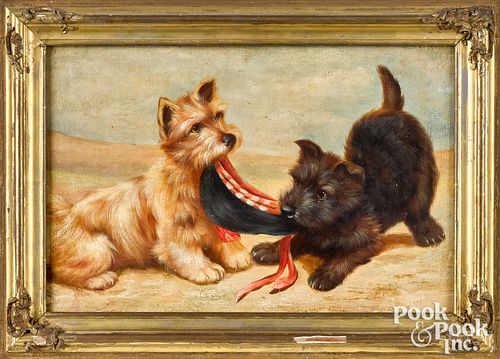 OIL ON CANVAS OF TWO SCOTCH TERRIER 315ece