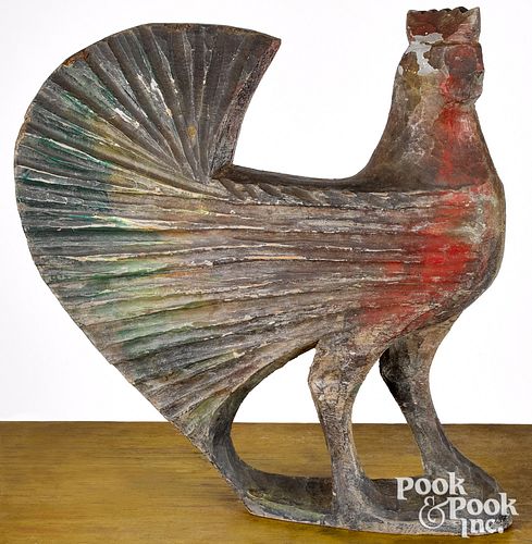 LARGE CARVED AND PAINTED ROOSTER,