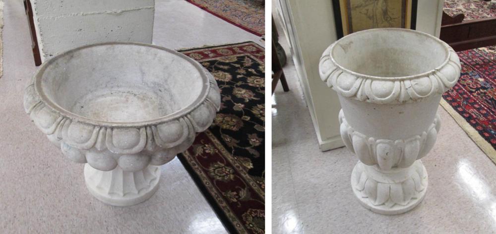 TWO WHITE MARBLE GARDEN PLANTERS