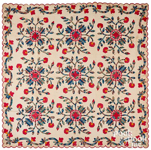 VIBRANT WHIG ROSE QUILT 19TH C Vibrant 315f21