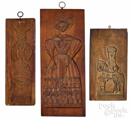 THREE CARVED CAKEBOARDS, 19TH C.,