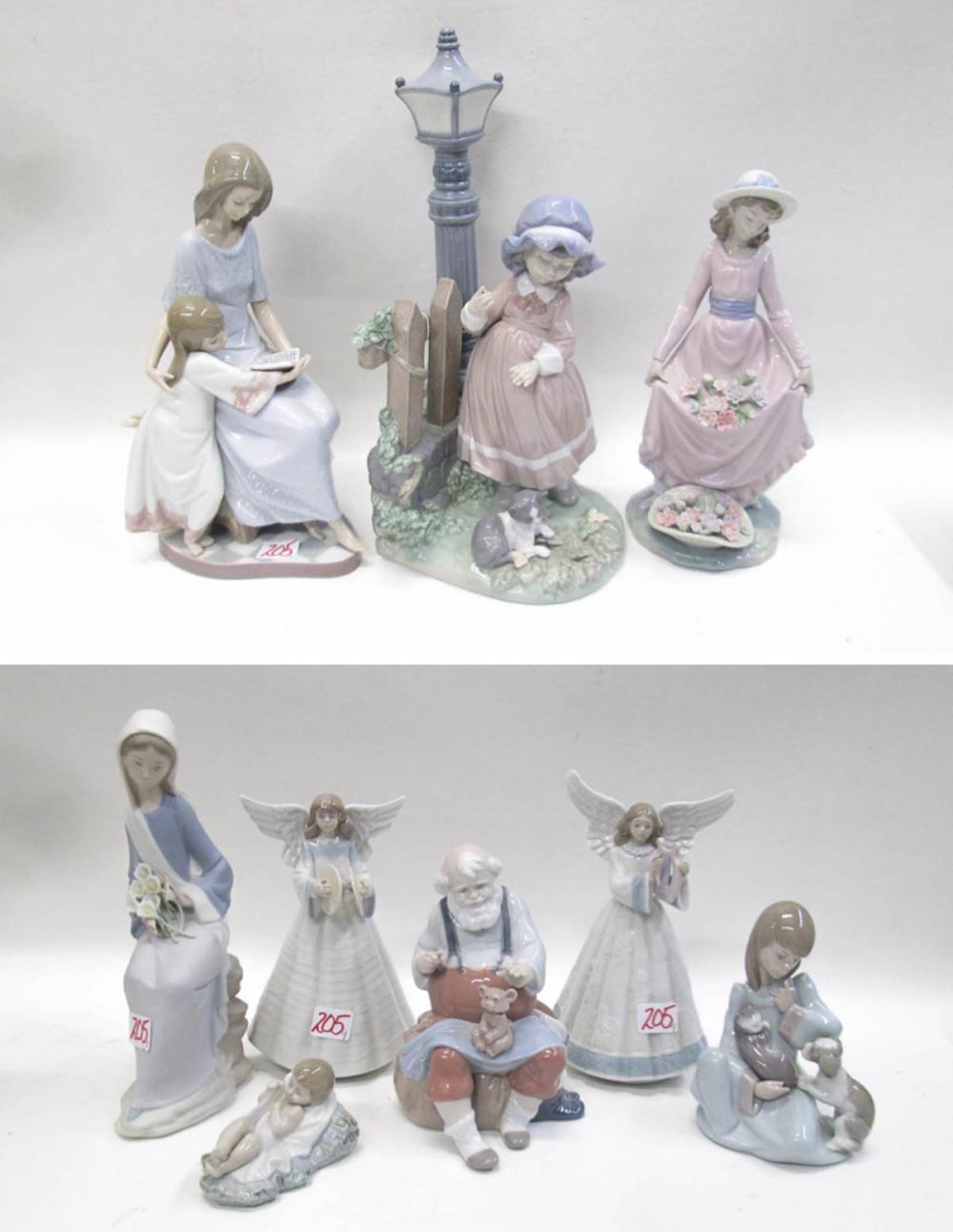 NINE LLADRO PORCELAIN SCULPTURES, INCLUDING