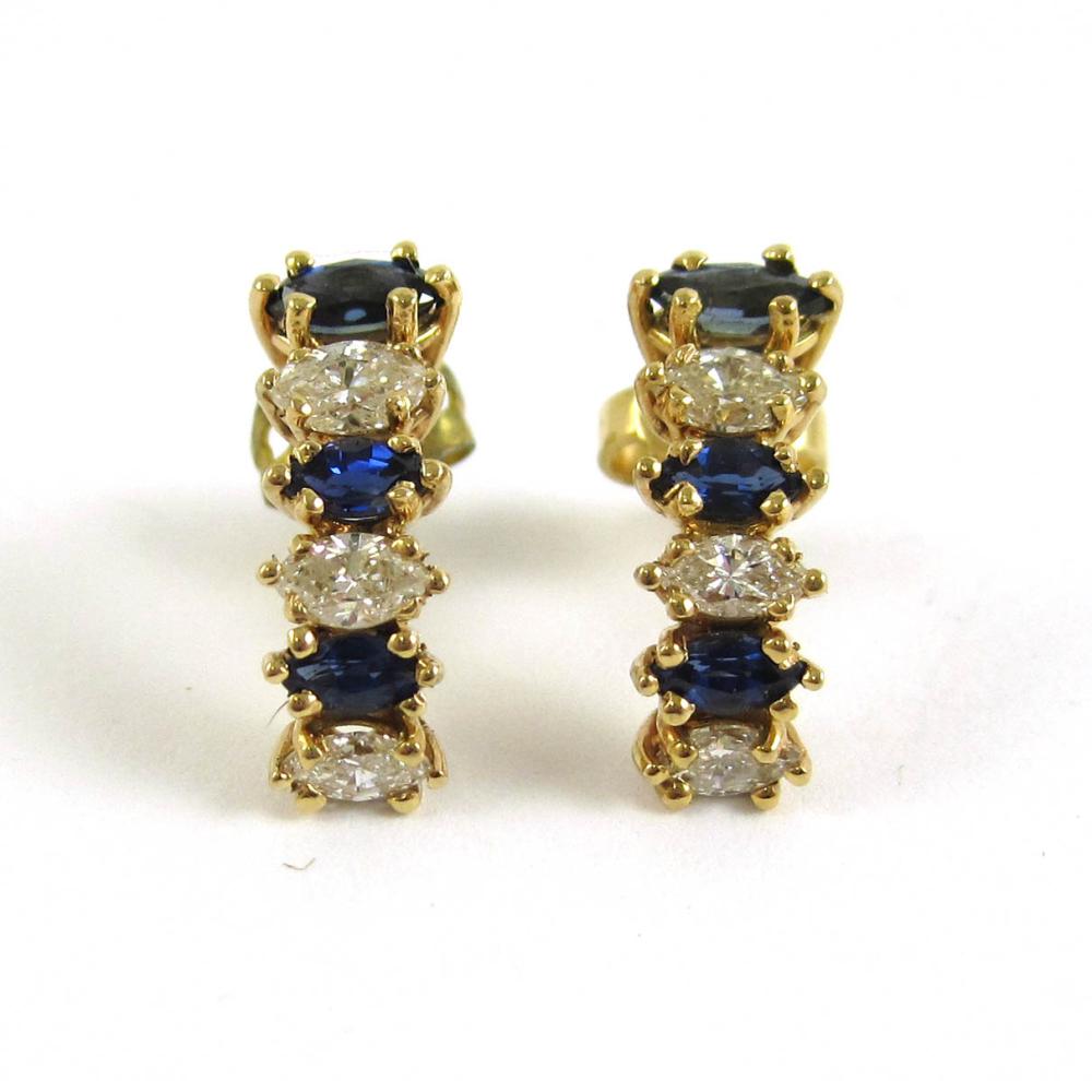 PAIR OF SAPPHIRE, DIAMOND AND FOURTEEN