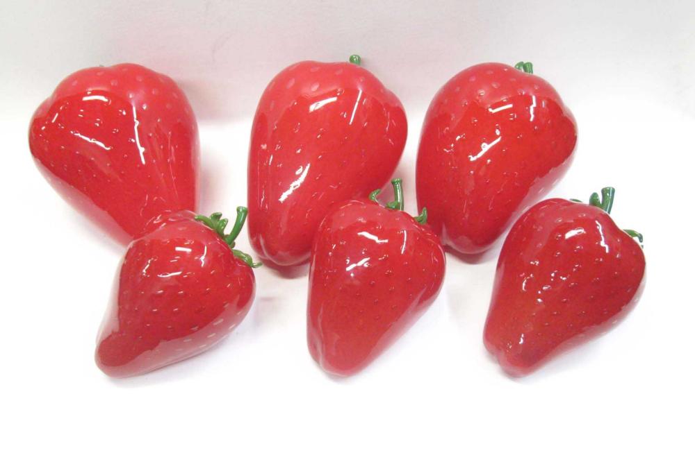 SIX ART GLASS STRAWBERRIES FROM THE