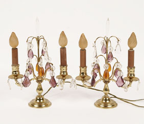 A pair of French brass tiered candelabra 4f011