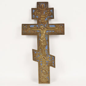 Russian brass crucifixion icon with