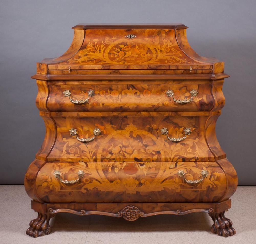 DUTCH MARQUETRY STYLE BOMBE BUREAU  3160ef