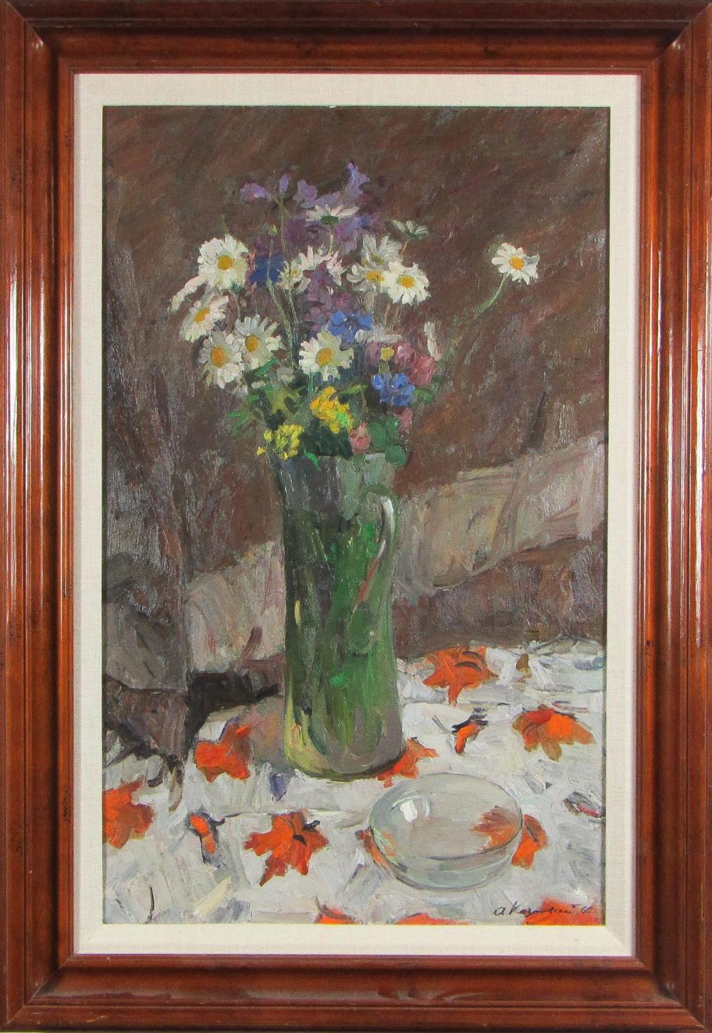 RUSSIAN OIL ON CANVAS FLORAL STILL LIFE 316115