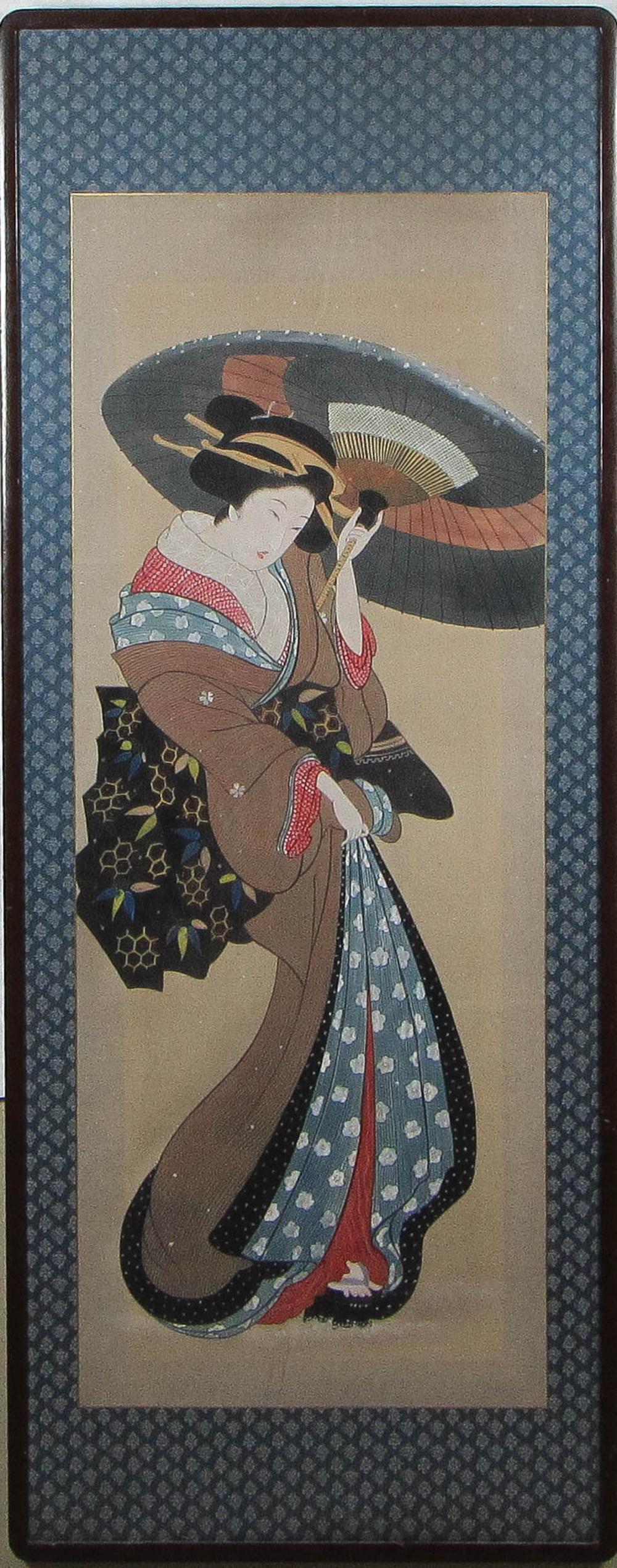 JAPANESE PAINTING ON SILK WOMAN 31611a