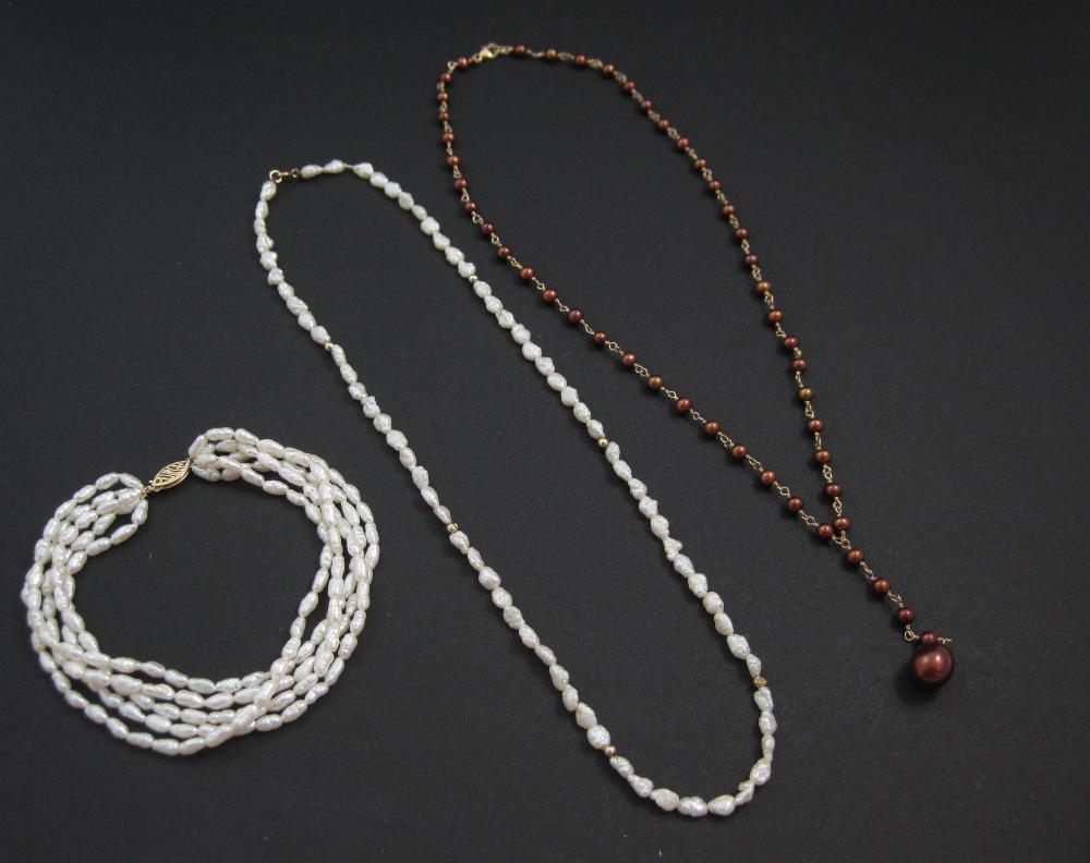 TWO FRESHWATER PEARL NECKLACE AND