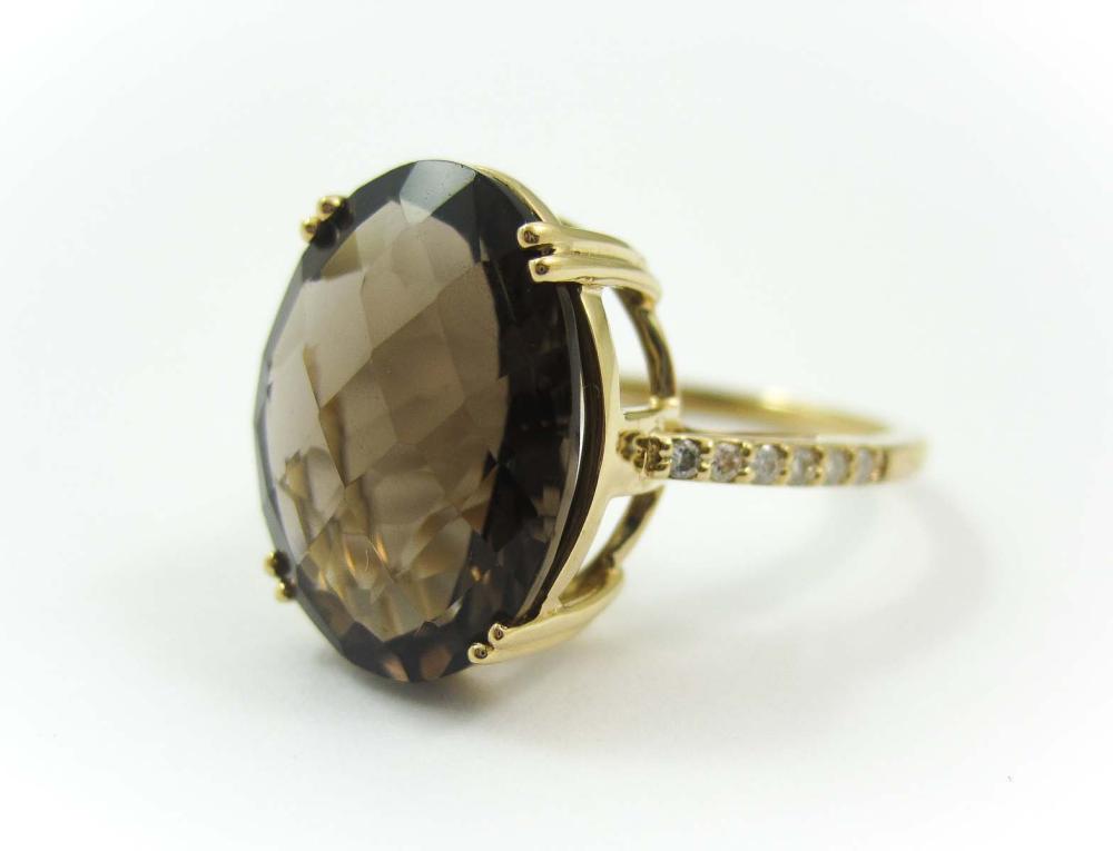 SMOKY QUARTZ, DIAMOND AND FOURTEEN KARAT