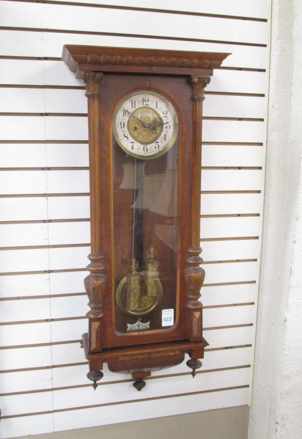 TWO WEIGHT WALNUT CASED WALL CLOCK  31614b