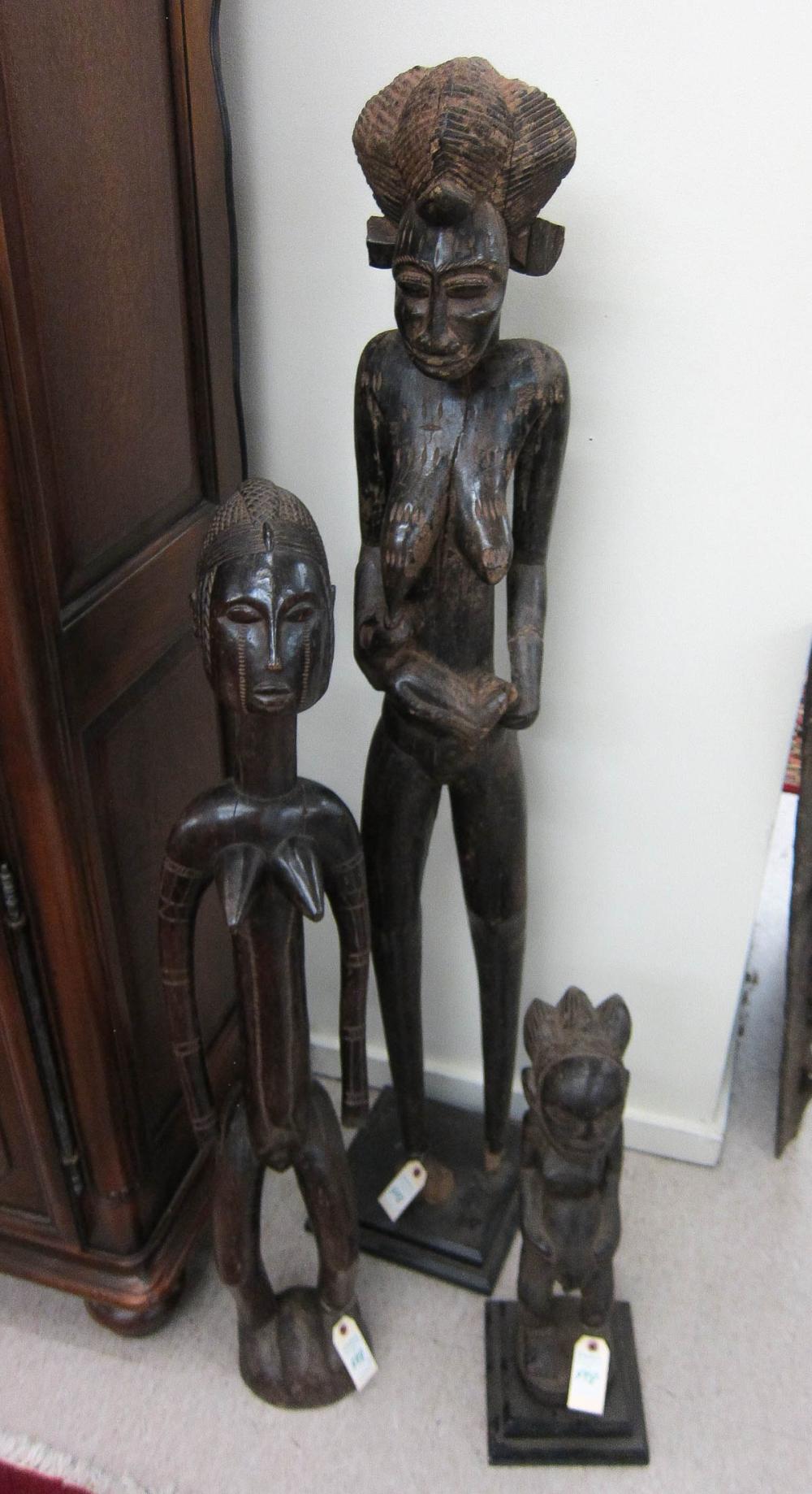 THREE AFRICAN TRIBAL CARVED WOOD