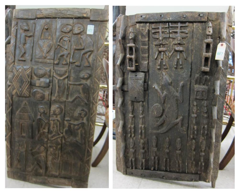 TWO CARVED DOGON GRANARY DOORS  31616e