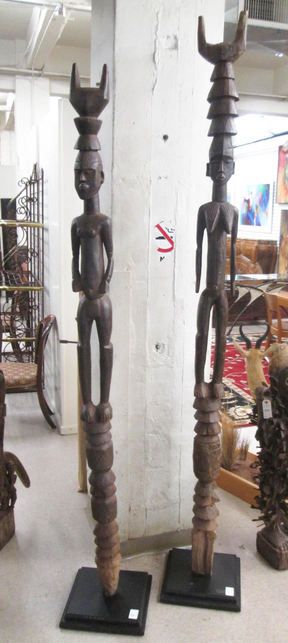 TWO AFRICAN TRIBAL WOOD POST FIGURES,