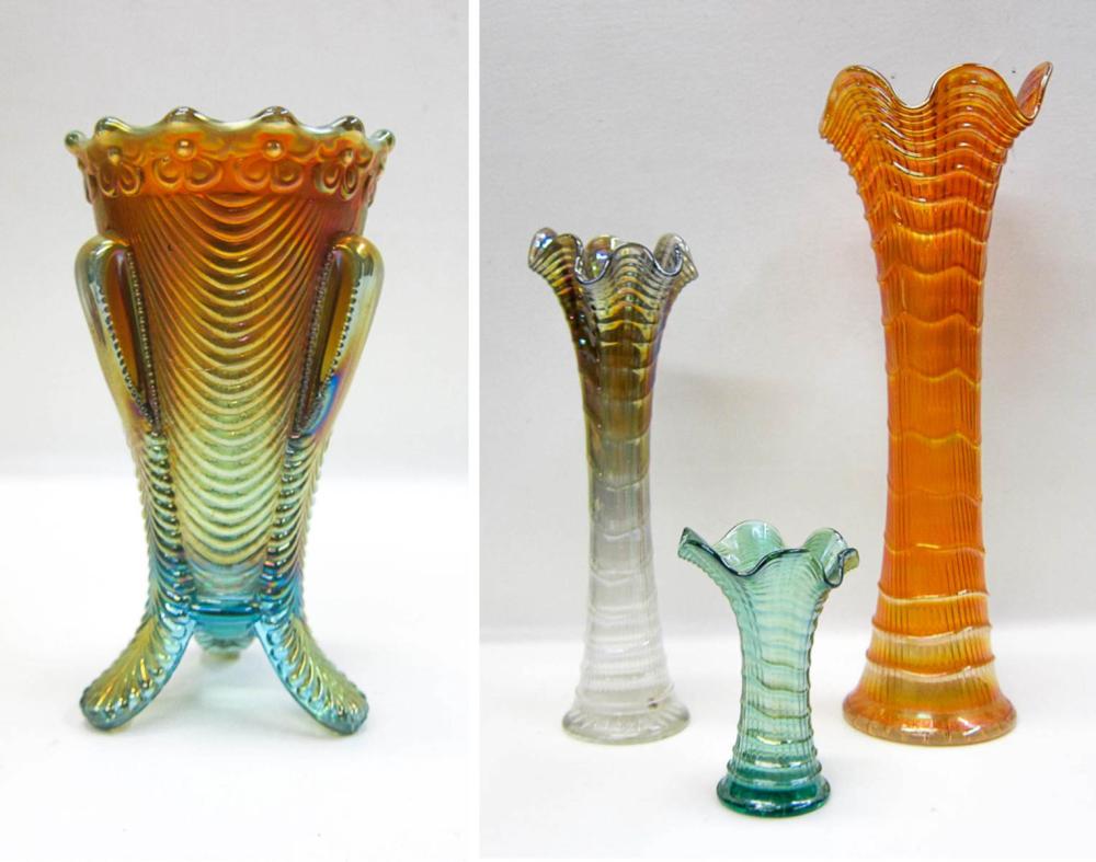 FOUR NORTHWOOD CARNIVAL GLASS VASES  3161a5