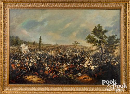 LARGE OIL ON CANVAS BATTLE SCENELarge