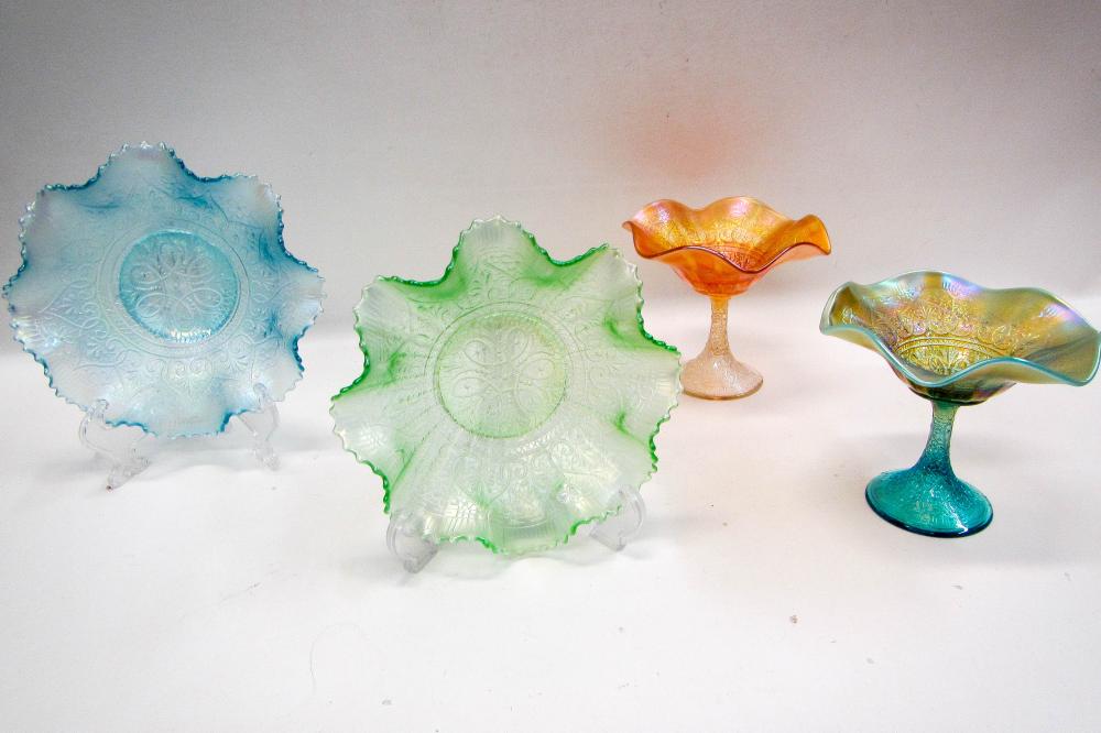 SIX NORTHWOOD CARNIVAL GLASS VESSELS,