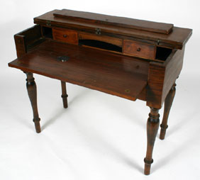 Hinged lid mahogany writing desk,