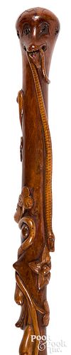 CARVED MAPLE WALKING STICK CA  3162ad