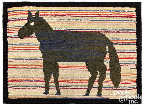 AMERICAN HOOKED RUG WITH HORSE  3162b8