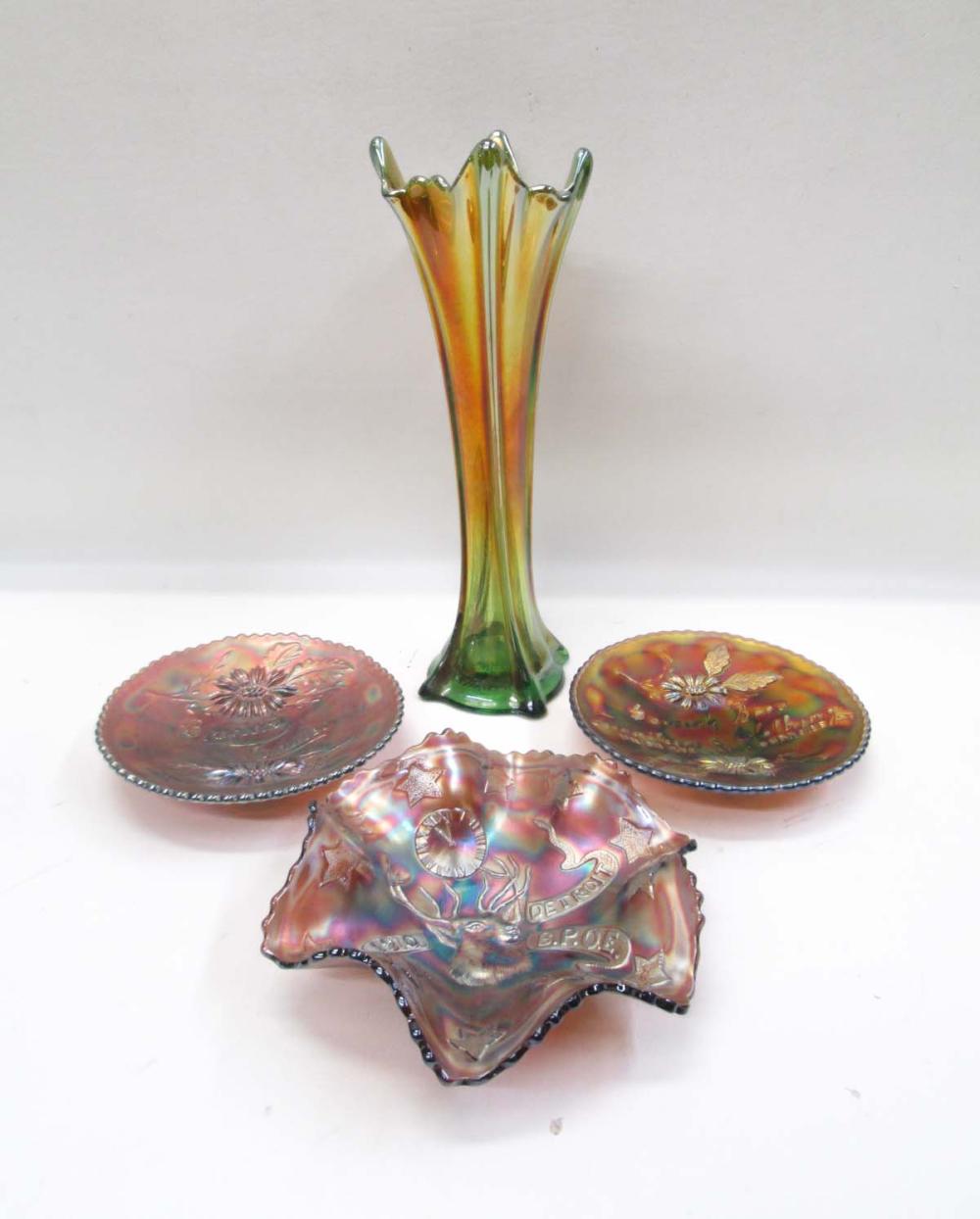 FOUR ADVERTISING CARNIVAL GLASS