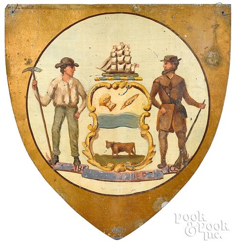 PAINTED ZINC ARMS OF DELAWARE SHIELD