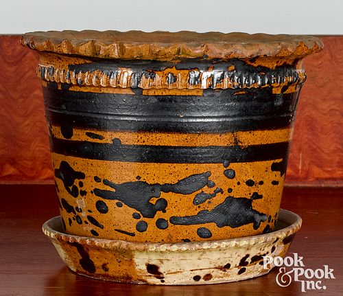 REDWARE FLOWERPOT AND UNDERTRAY,