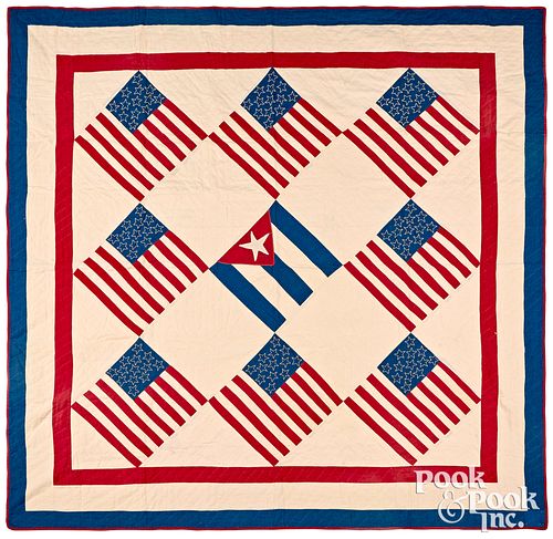 PATRIOTIC US FLAG QUILT EARLY MID 316367