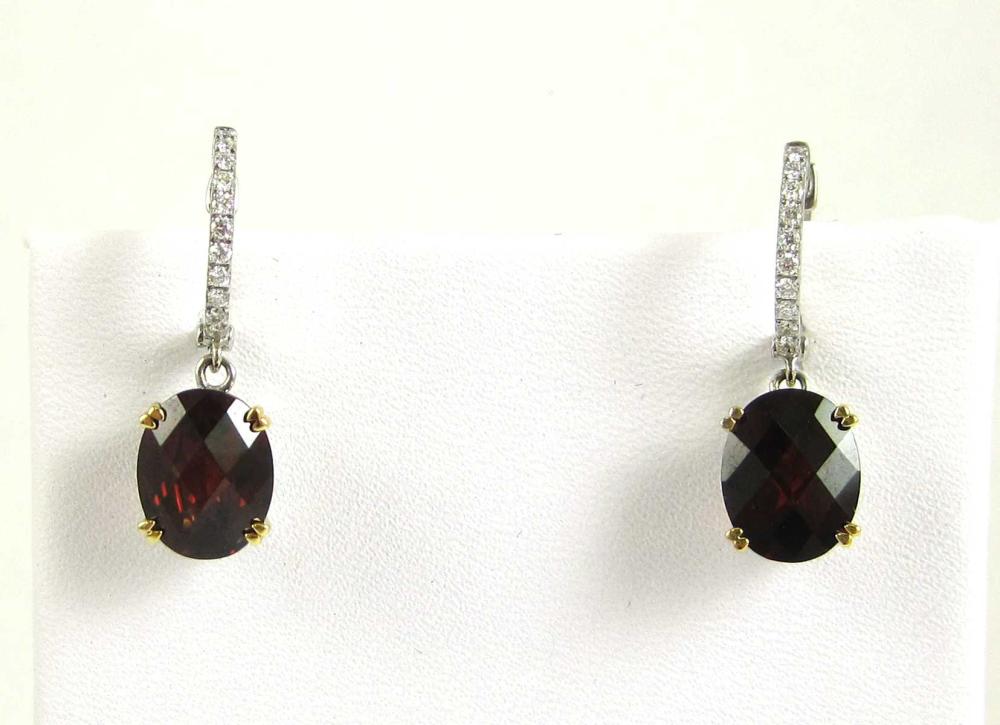 PAIR OF GARNET AND DIAMOND DANGLE