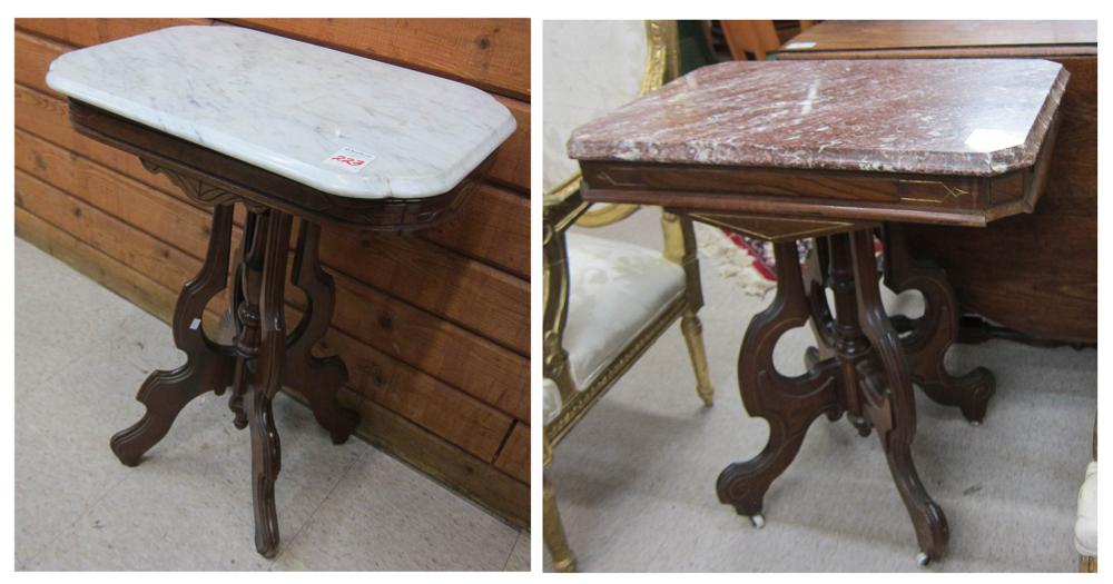 TWO VICTORIAN MARBLE TOP LAMP TABLES  31638d